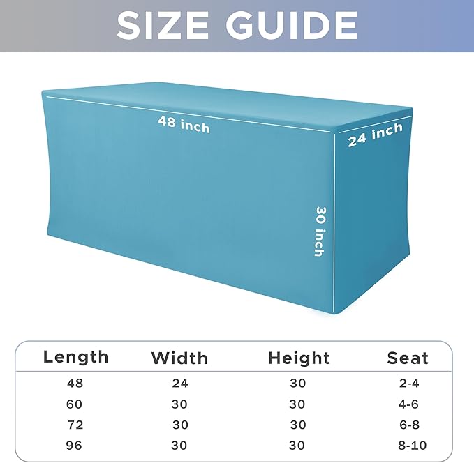 Nasitos Spandex Fitted Table Clothes, 2 Pack - 48 x 24 Inch - Turquoise Rectangle Tablecloths for 4 Foot Tables, Fabric Table Cover Protector for Folding Table, Parties, Craft Show, Trade Show