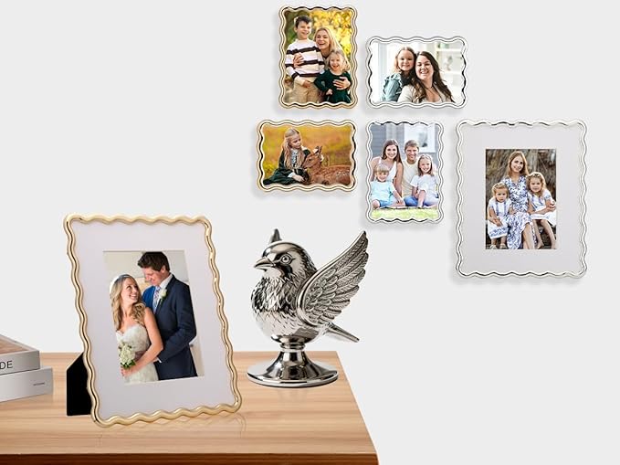 8 x 10'' Heavy-Duty Zinc Alloy Gold Photo Frames with Acid Free Mat for 5x7'',Wave Design Gold Picture Frame 8x10'' with Black Velvet Back