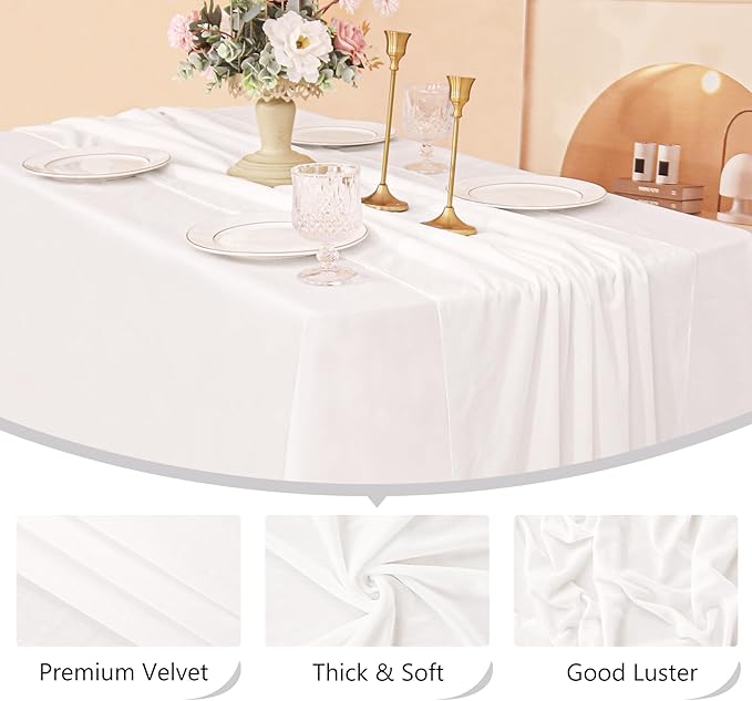 Velvet Table Runner 20 x 120 Inches 10ft Luxurious Thick Soft Velvet Christmas Thanksgiving Wedding Reception Table Runner for Party Reception Decorations(Ivory, 1 Pack)