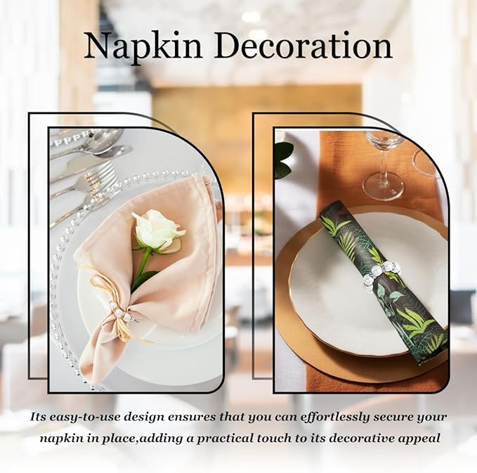 50Pcs Pearl Napkin Rings, Imitation Pearl Napkin Rings Holder, Disposable Beaded Serviette Napkin Buckles for Wedding Reception Party Banquet Dinner Table Decor (Pearl Silver, 50 Pcs)