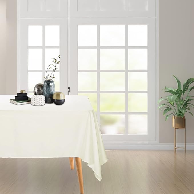 Ascoza 2pack 52x52 Inch Ivory Square in Polyester Fabric Tablecloth for Wedding,Banquet,Restaurant and Parties