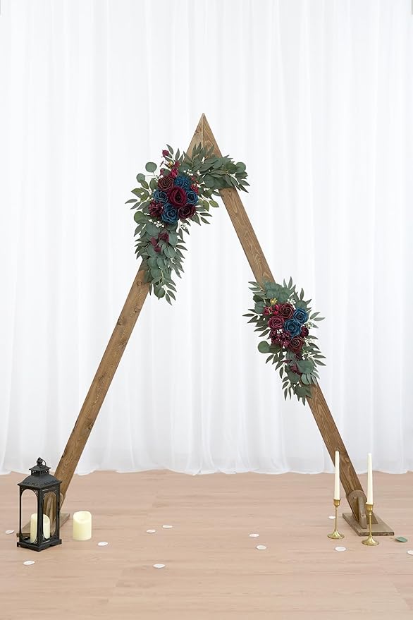 Navy and Burgundy Flower for Wedding Welcome Signs Decorations, Artificial Burgundy Wedding Arch Flowers for Wedding Ceremony (Set of 2)