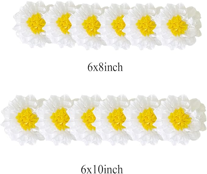 12pcs 8in 10in White Yellow Paper Flowers Tissue Flowers Pom Paper Pom Poms Hanging Paper Flowers Wall Backdrop Wedding Party Flower Decorations DIY Art Craft Blooms for Birthday Baby Shower Decor