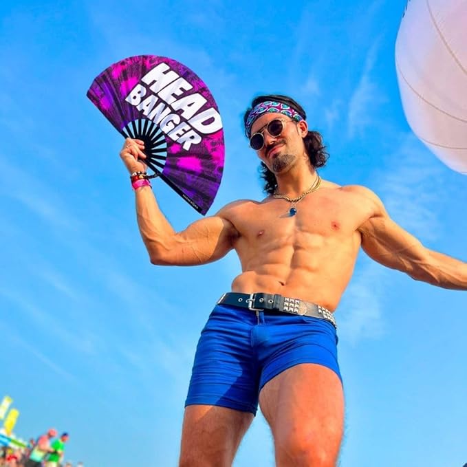 Kandies World Custom Festival Folding Hand Fan - Unique Designs, Made of Bamboo, Clacking Sound, Lightweight - Perfect Rave and Festival Accessory!