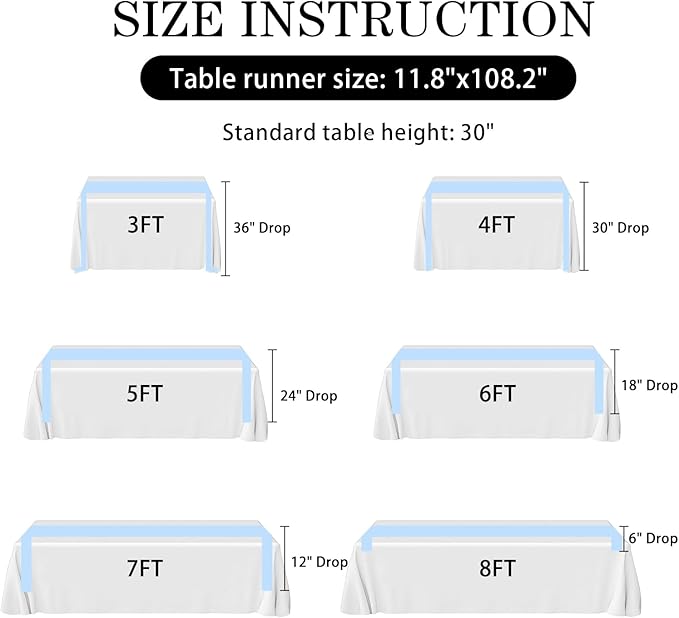 SHEJIZE 10 Pack Light Blue Satin Table Runner 12x108 Inches Long, Bright Silky Smooth Satin Table Runner Table Decor for Wedding Banquet Christmas Prom Event Birthday Party