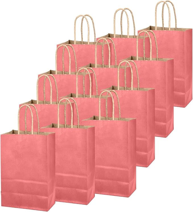 qiqee Pink Gift Bag with Handles Bulk 24Pcs Paper Bags -8.3"x6"x3. 15" Party Favor Bags - Solid Color