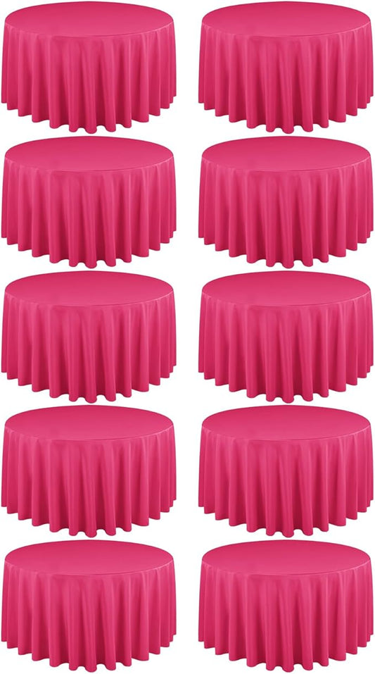 10 Pack Hot Pink Round Tablecloths 120 Inch, Circle Bulk Washable Linen Polyester Tablecloth, Table Cloth Cover for Wedding Buffet Party Banquet Reception Restaurant and Camping