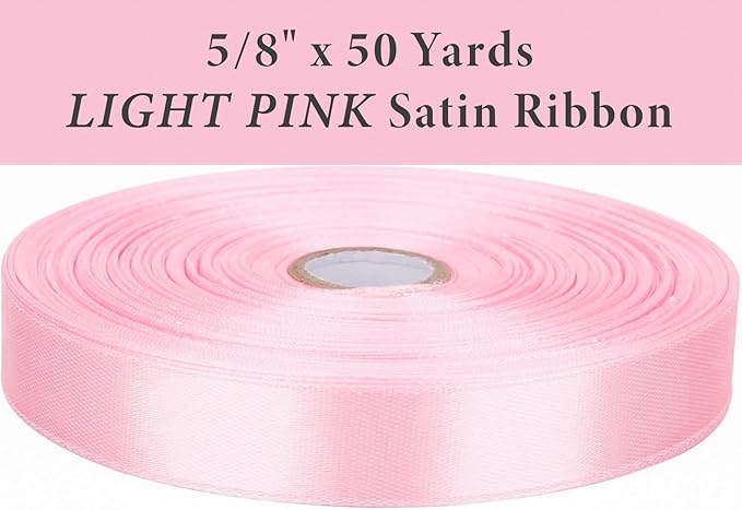 5/8" x 50 Yards Light Pink Satin Ribbon Single Faced Fabric Ribbons for Gift Wrapping, Crafting, Bows Making, Sewing, Wedding, Home Decor