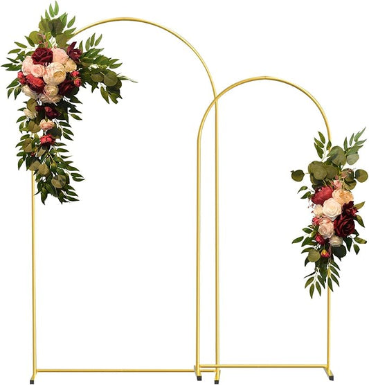 Gold Metal Wedding Arch Backdrop Stands Set of 2 (7.2FT & 6FT), Metal Square Balloon Arch Frame for Birthday Party, Ceremony, Baby Shower