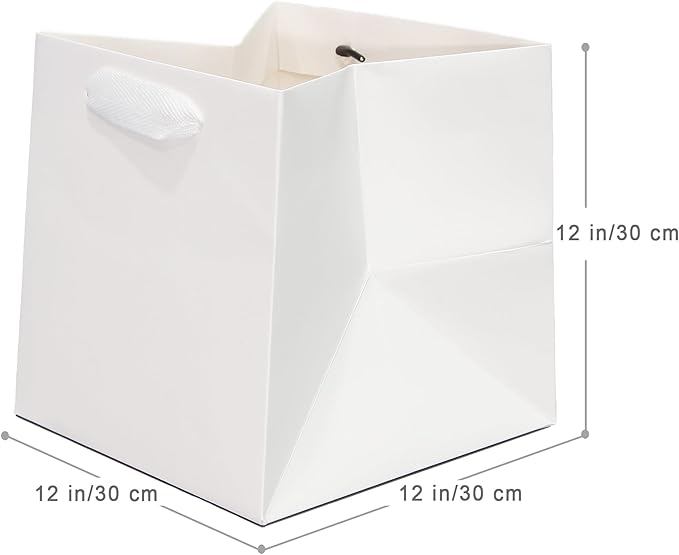 White Paper Gift Bag 12 in Large Paper Gift Box Square Bottom Kraft Paper Bags with Handles for Wedding Baby Shower Birthday Party (White, 12 x 12 x 12 in, 10 CT)