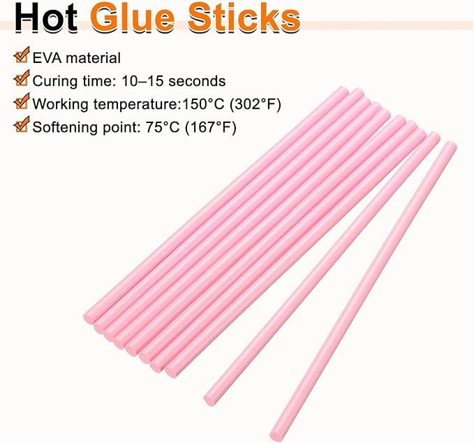 HARFINGTON 10pcs Hot Glue Sticks 0.28" Dia x 11.81" Long EVA Mini Hot Melt Adhesive Glue Stick for Hot Melt Gun Wood Plastic Glass Flowers Fabrics Foam, Pink