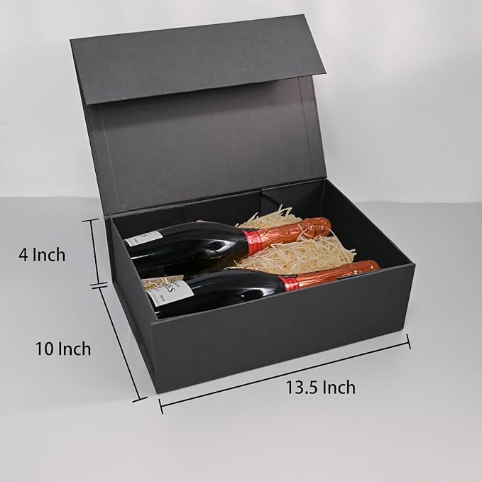 LIFELUM Gift Box 13.5''x10''x4'' Large Black Gifts Boxes with Magnetic Lids Luxury Birthday Gift Box for Groomsman Proposal Gifts Contains Card, Ribbon, Filler