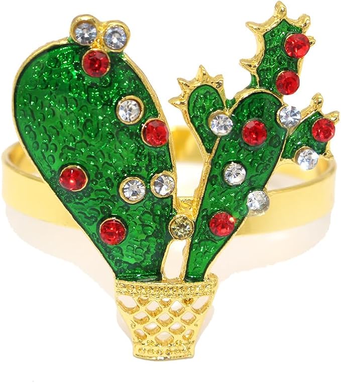 Cactus Napkin Rings Set of 6, Summer Wedding Party Napkin Holder Buckles, Thanksgiving Christmas Napkin Rings (Green, One Size)