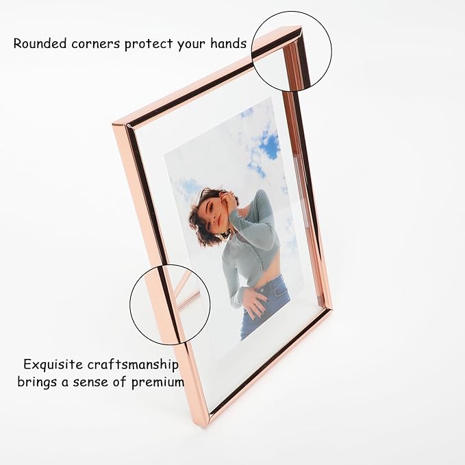 Rose Gold Floating Frame (5"x7",Vertical) with “Heart”, For Picture 4x6,3x5, 2x3, Classy Gift For Mother's Day, Home or Wedding…