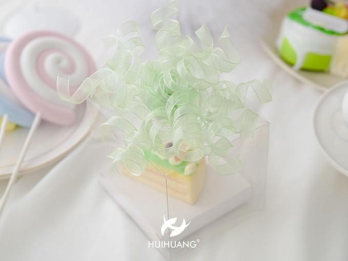 HUIHUANG Curly Bows for Gift Wrapping Sage Green Gift Bows 5 inch x 8 Counts Self-Adhesive Curly Ribbon Bow for Presents, Treat Bags, Baby Shower Favors, Wrapping Accessories, Party Decor