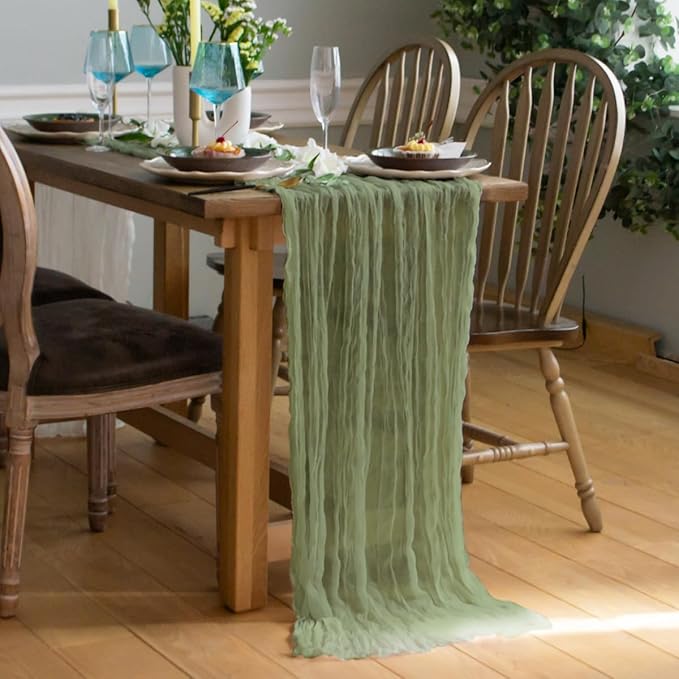 Gauze Table Runner Bulk sage Green Set of 2 Items, 12 ft Cheesecloth Runner for Table Rustic Table Runner 142 in for Boho Wedding Table Linen Cheesecloth Runner sage Green Party Décor