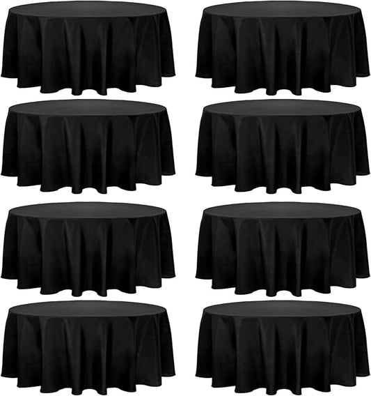 8 Pack Premium Round Tablecloth 120 Inch Round Table Covers Washable Polyester Fabric Round Table Clothes for Wedding Party Reception Banquet Buffet Restaurant (Black, 120 Inch)