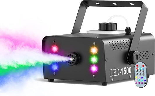 Fog Machine with 6 RGB LED Lights, 1500W Smoke Machine for Stage Party Halloween Christmas DJ Performance Wedding
