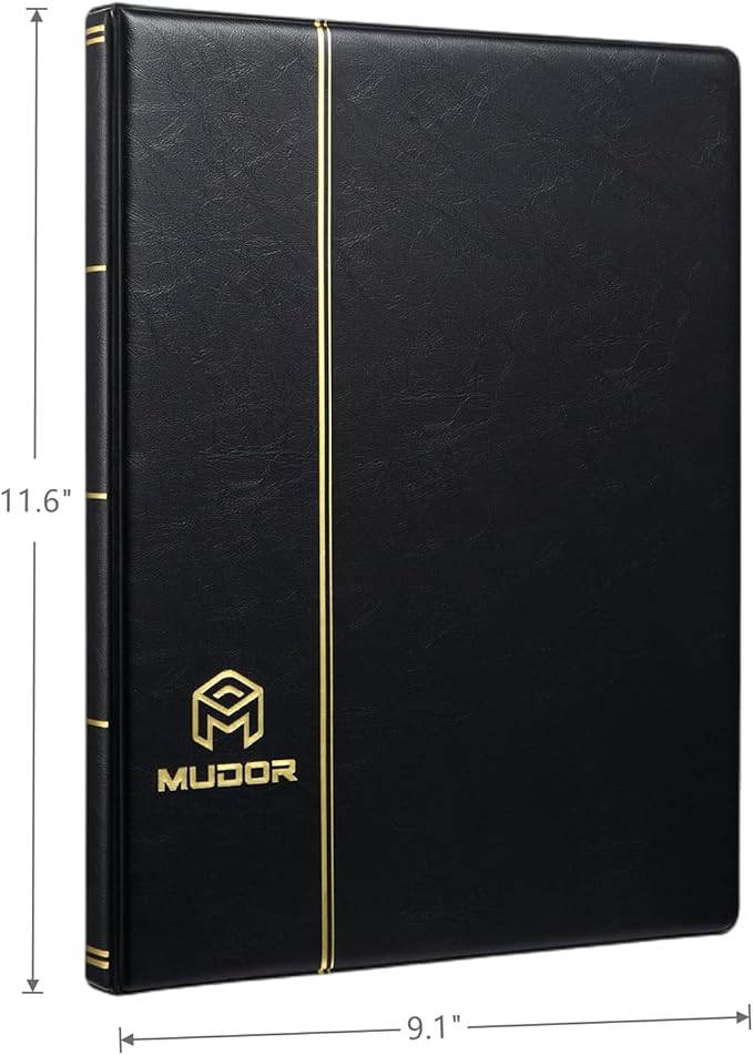 MUDOR Stamp Albums for Collectors, 1 Pockets Stamp Book for Collectors, 10 Sheets Stamp Stockbook, Black