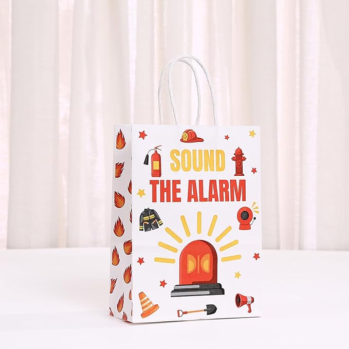 piqiya Fire Truck Party Favor Bags,24pcs Firetruck Gift Treat Goodie Bag for Fire Safety Awareness Events,Firefighter Candy Treat Paper Bag, Gift Bags for Fireman Birthday Party Rescue
