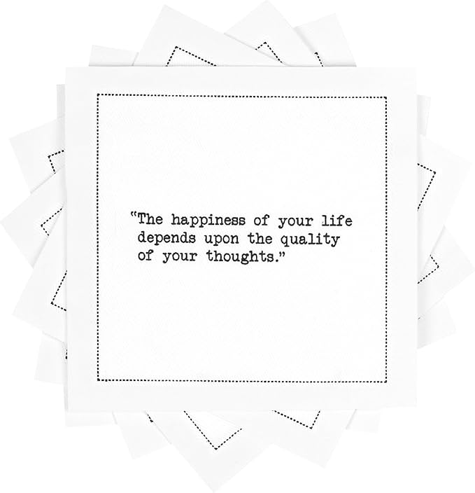 Marcus Aurelius Quotes Napkins - White Cotton Cloth Napkins, 4.5" x 4.5" (50 Pack) for Cocktails, Beverages, Parties, Weddings, Birthdays