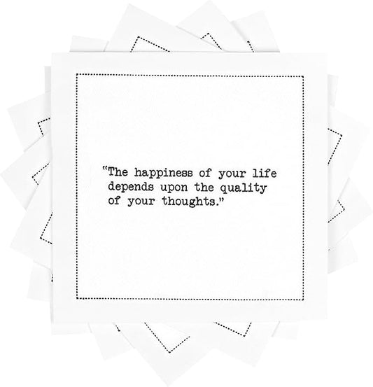 Marcus Aurelius Quotes Napkins - White Cotton Cloth Napkins, 4.5" x 4.5" (50 Pack) for Cocktails, Beverages, Parties, Weddings, Birthdays