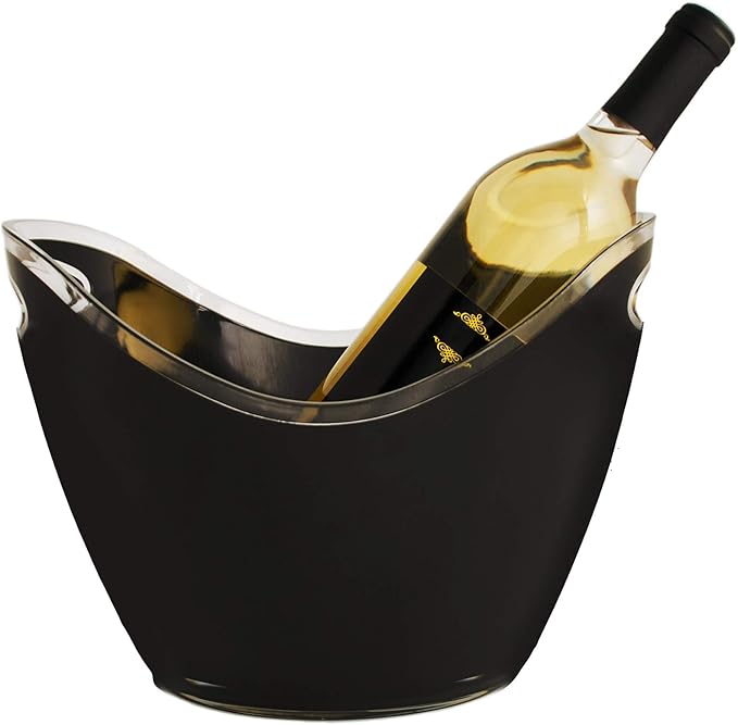 True Modern Wine & Champagne Bucket | Black Ice Beverage Tub - Indoor & Outdoor Great for Parties - 2 Bottles Capacity Champagne & Wine Chiller - 10.5" x 8.25" x 7.75"