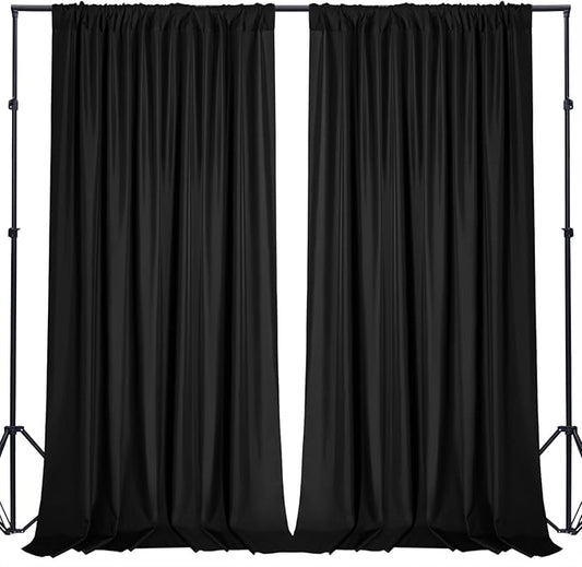 Sugargirl 10x10FT Black Backdrop Curtains Polyester Photo Backdrop Drapes Curtains 2 Panels with Rod Pockets for Party Birthday Wedding Photography Home Decoration
