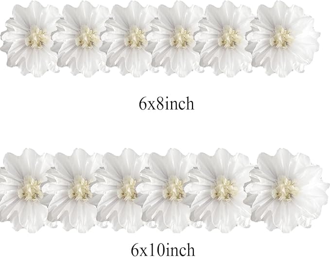12pcs 8in 10in Paper Flowers Tissue Flowers Pom Paper Pom Poms Hanging Paper Flowers Wall Backdrop Wedding Party Flower Decorations DIY Art Craft Blooms for Birthday Baby Shower Decor White