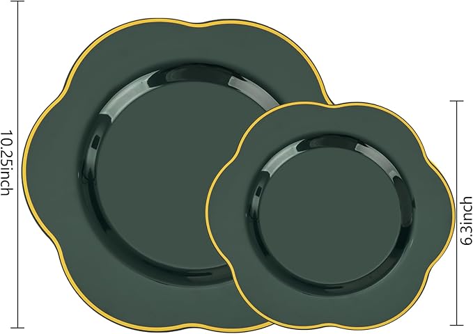 Liacere 50PCS Green Plastic Plates - Heavy Duty Disposable Plate-Green and Gold Include 25PCS Dinner Plate, 25PCS Dessert Plates for Easter&Baby Shower Gifts