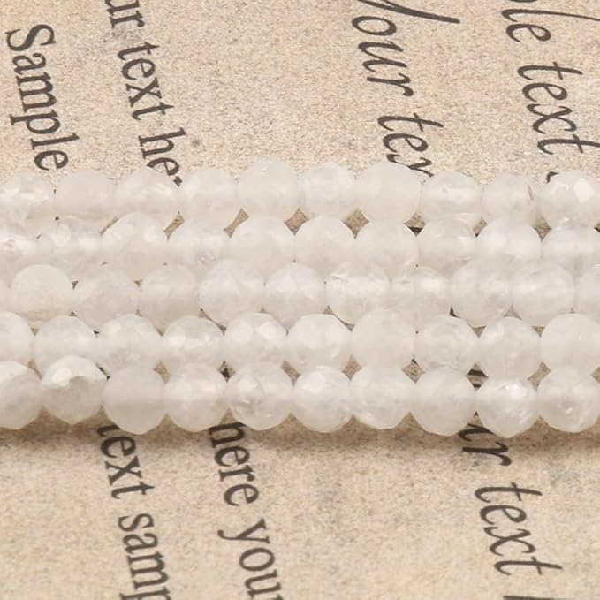 Song Xi 90pcs 4mm White Moonstone Faceted Round Loose Stone Beads for Bracelet Jewelry Making, DIY Christmas