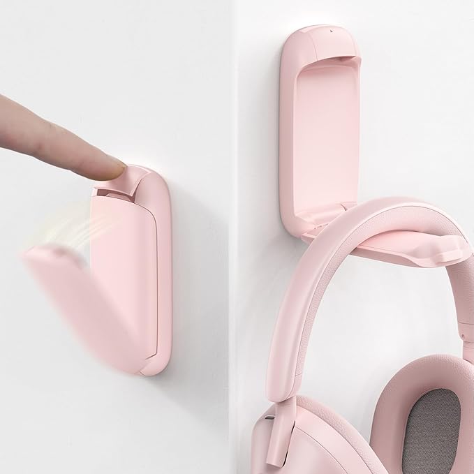 Lamicall Headphone Stand, Sticky Headset Holder - Foldable Headphone Holder Hook Mount, Adhesive Headset Hanger Clip Under Desk, Earphone Clamp for Airpods Max, HyperX, Sennheiser, Pink