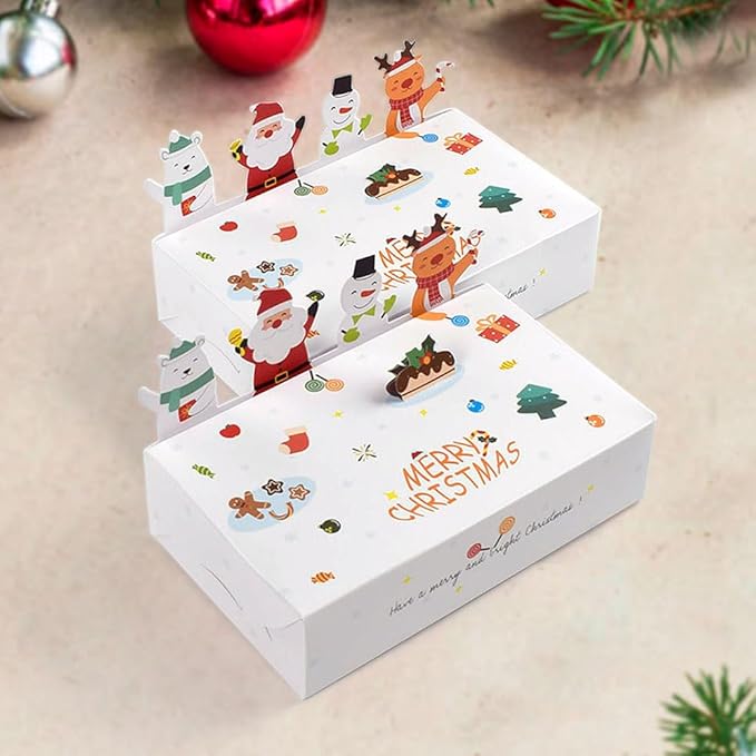Cartoon Boxes With Lids - 3D Stand Bear Santa Claus Snowman Elk Merry Christmas Candy Boxes Kraft Paper Cookie Boxes for Gift Giving Decorations Party Small Present Box 10pcs