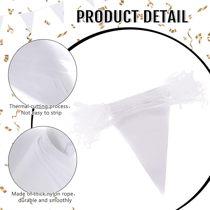 Tatuo 200 Feet Solid Pennant Banners Flags String Triangle Hanging DIY Bunting Flags Party Decorations for Grand Opening Party Banners for Kids Birthday, Shops (White)