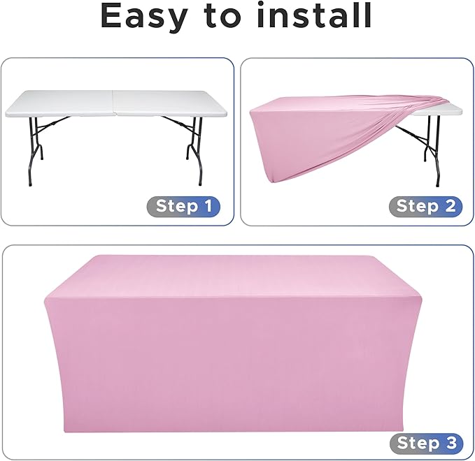 Nasitos Pink Fitted Table Covers Stretch Spandex - 96 x 30 Inch - 2 Pack Rectangle Table Clothes for 8 Foot Folding Tables, Fabric Tablecloths for Parties, Trade Show, Craft Show, Birthday