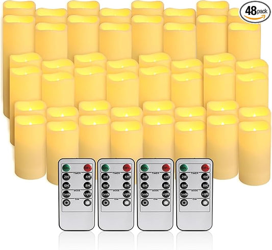 48 Packs Flameless Led Candles, Battery Candles,Simulate Flame,Waterproof Outdoor Indoor Candles with10-Key Remotes and Cycling 24 Hours Timer for Wedding, Table, Festival,Home Decoration…