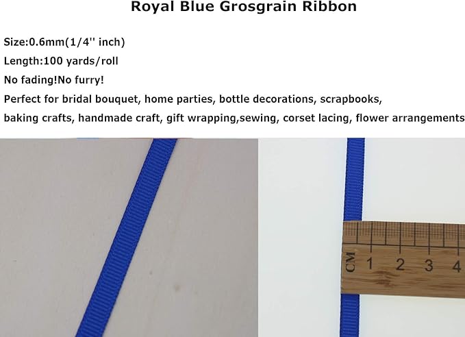 Jesep One Roll 100 Yards 1/4" Soild Grosgrain Ribbon Boutique Gift Wrapping Package Ribbon, DIY Crafts Bow Hair Headband Accessories Assorted Ribbon#352 (1/4" 6mm, Royal Blue)