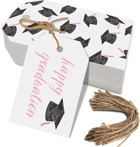 50 Pcs Graduation Gift Tags, Congrats Grad Party Favors Gift Tags for High School or Happy College Graduation Party Decoration Supplies (Pink, 2.2 * 3.5)