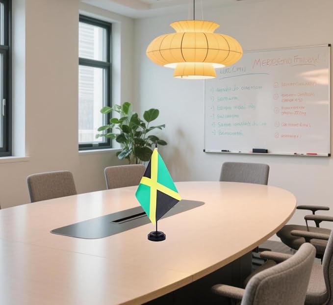 Jamaica Desk Flag 12" Solid Pole Deluxe Set Jamaican Flags Banner Mini Small Jamaica Office Table Flags with Black Stand Base Desktop Decorations(2Pack)