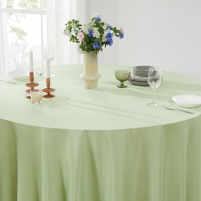 Round Tablecloth 120 Inch 2 Pack Sage Green Tablecloths Washable Decorative Linen Polyester Table Clothes Cover for Dining Table Banquets Buffet Parties and Wedding