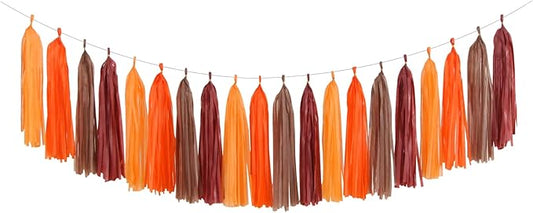 Brown Burgundy Orange Party-Decorations Tassel-Garland - 20pcs Fall Autumn Thanksgiving Harvest Tassels, Rustic Boho Wedding Birthday Baby Shower Decor Panduola