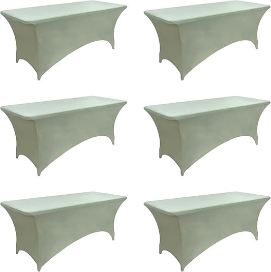 122 6-Pack 6ft Spandex Table Covers for Rectangle Standard Folding Tables - Wrinkle Resistant Stretch Tablecloths - Ultimate Fitted Table Protector for Parties, Banquet, and Wedding