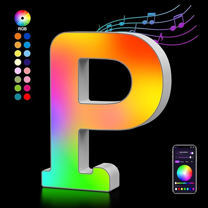 OJQ Light Up Letters LED Letter - Marquee Letters Room Decor Alphabet Letter Music Sync Color Change Colorful - Christmas Birthday Gifts for Girl - Teen Girls Gifts Party Home Wall Decor