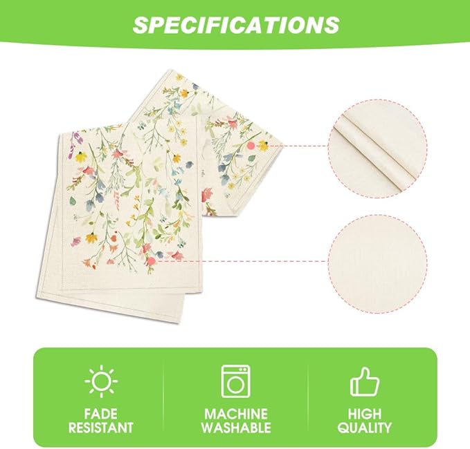 Artoid Mode Wildflowers Bloom Flowers Spring Table Runner, Seasonal Summer Floral Kitchen Dining Table Decoration for Home Party Decor 13x120 Inch