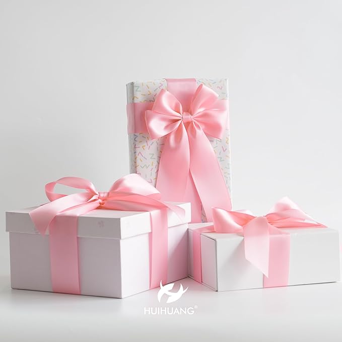 HUIHUANG Pink Satin Ribbon 1-1/2 inch x 50 Yards Double-Faced Silk Like Ribbon for Flower Bouquet, Eternal Flowers, DIY Crafts, Party Favors, Bridal Shower Wedding Decor, Gift Wrapping, Bows