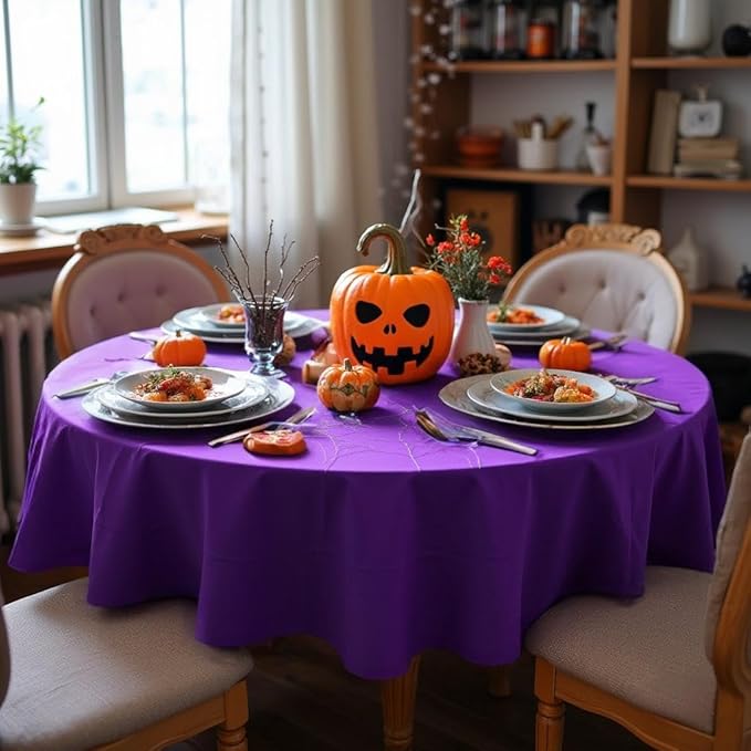 sancua Round Tablecloth - 90 Inch - Water Resistant Spill Proof Washable Polyester Table Cloth Decorative Fabric Table Cover for Dining Tables, Buffet Parties and Camping, Purple