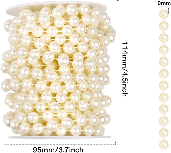 [29.5Feet] Pearl Beads Garland, 10MM 9.8 Yards Faux Pearl Beads String Roll Bulk for DIY Craft Wedding Party Christmas Tree Decoration