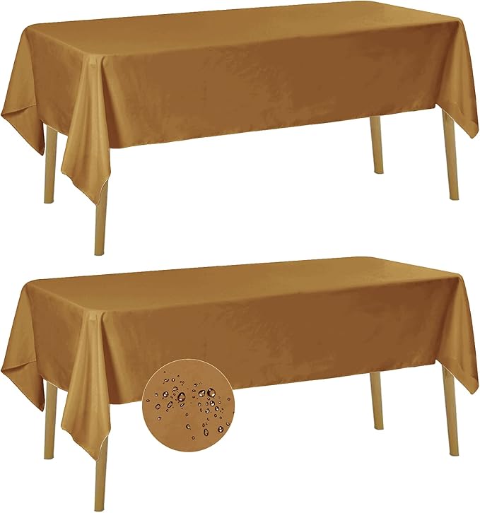 Fokitut 2 Pack Waterproof Rectangle Tablecloth, 60x84 Inch, Stain Resistant and Wrinkle Polyester Table Cloth, Fabric Table Cover for Kitchen Dining, Wedding, Party, Holiday Dinner-Gold