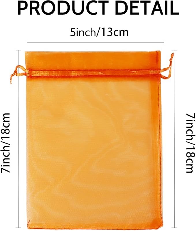 Wudygirl 100PCS 5X7 Inch Organza Bags - Jewelry, Drawstring, Sheer Organza Bags for Halloween, Christmas, Parties, Weddings, Baby Showers (Orange 5X7)