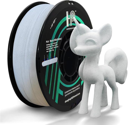 Glitter PLA Filament, Twinkling 3D Printer Filament, PLA Filament 1.75mm Dimensional Accuracy +/- 0.02mm, 1KG Spool (2.2 lbs), Fit Most FDM Printer (Glitter White)